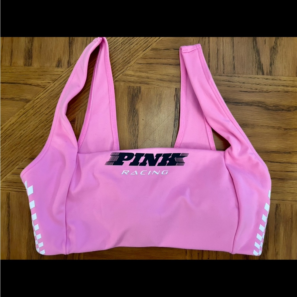 NWT Victoria's Secret Pink Racing Sports Bra checkered flag design